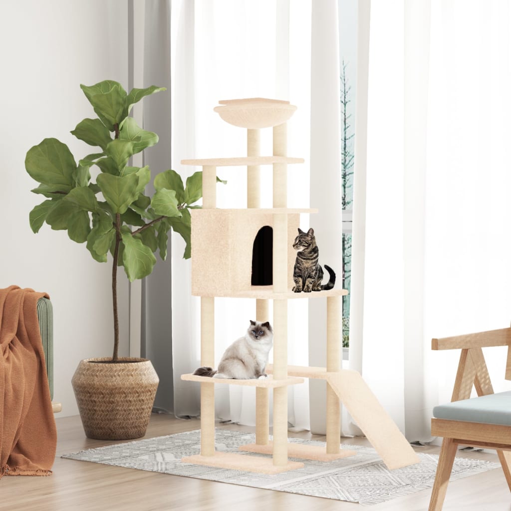Cat set with sisal rope poles, cream, 166 cm