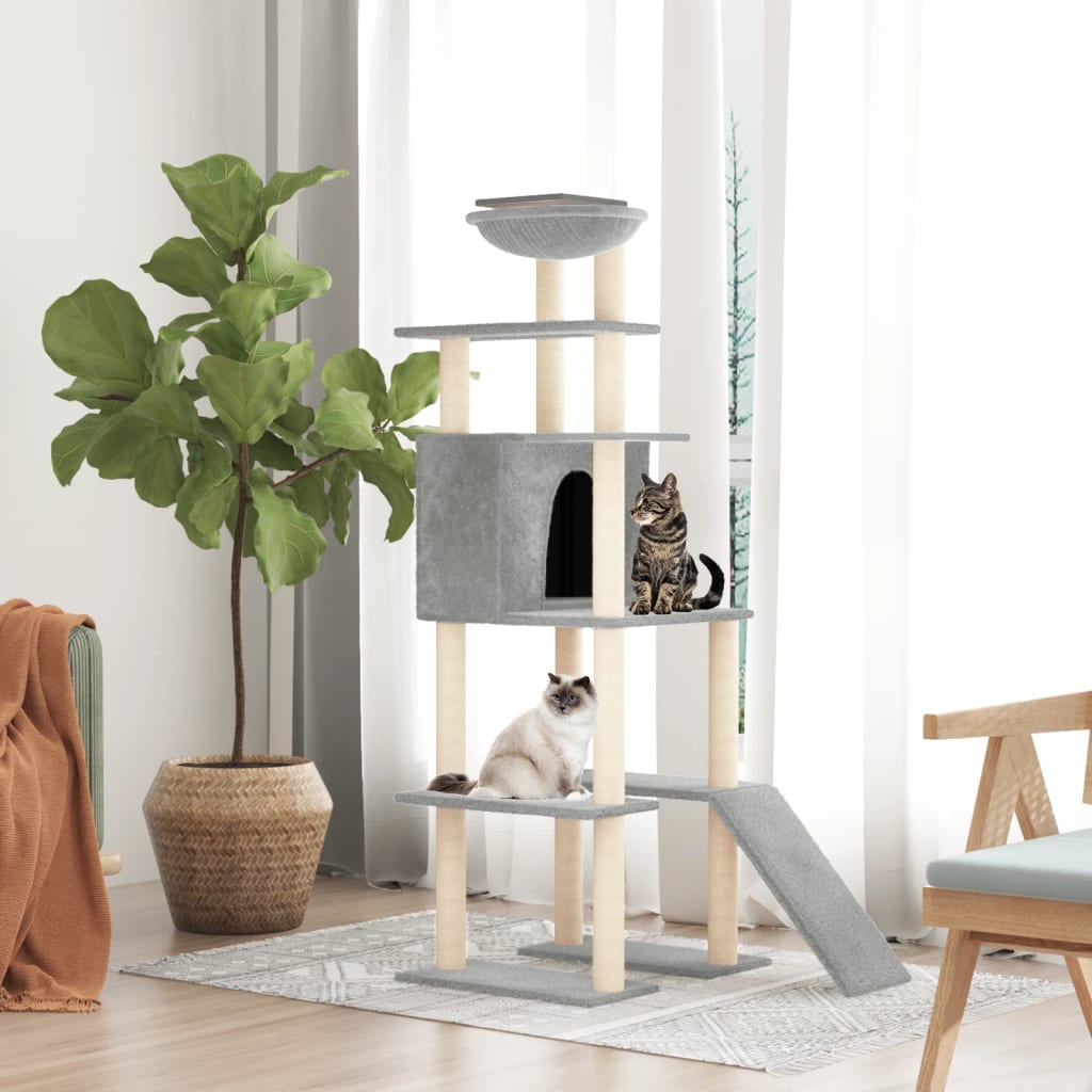 Cat set, sisal rope poles, light grey, 166 cm