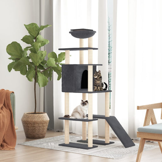 Cat set, sisal rope poles, dark grey, 166 cm