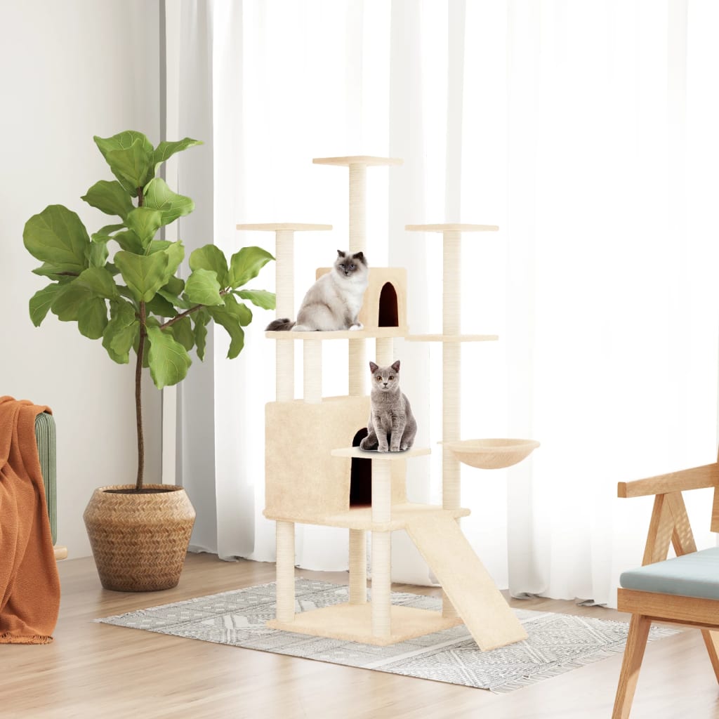 Cat set with sisal rope poles, cream, 154 cm