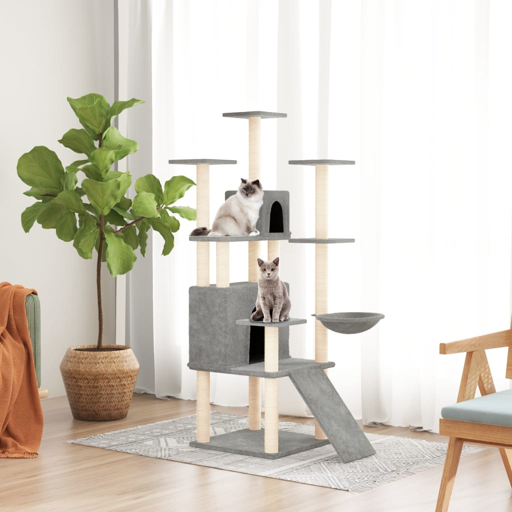 Cat set, sisal rope poles, light grey, 154 cm