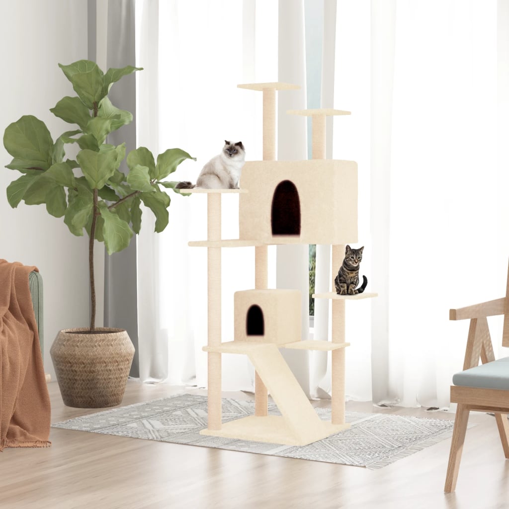 Cat set with sisal rope poles, cream, 153 cm