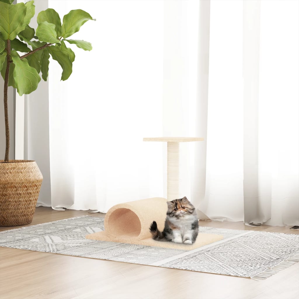 Scratching post for cats with tunnel, cream, 60x34.5x50 cm