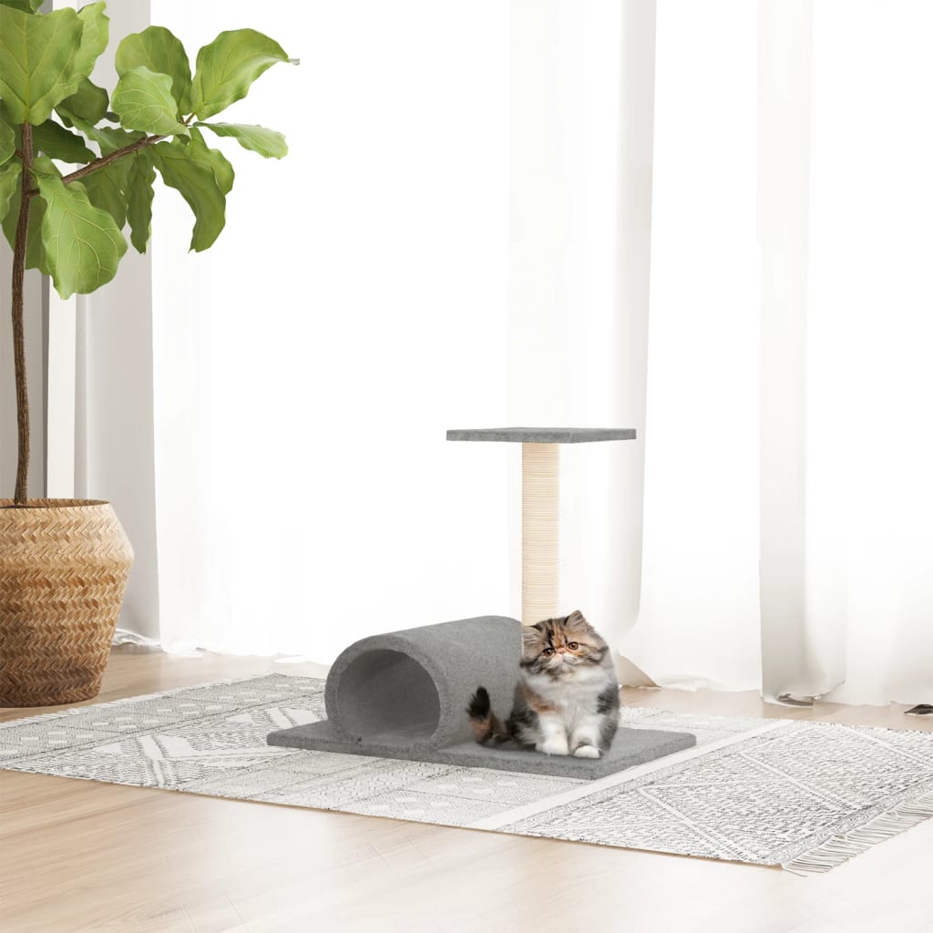 Cat scratching post with tunnel, light grey, 60x34.5x50 cm
