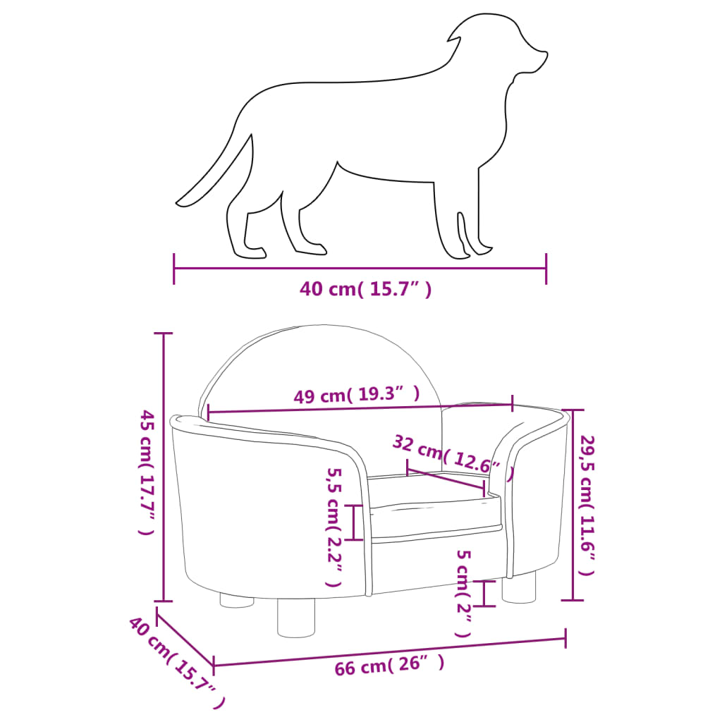 Dog bed, light grey, 66x40x45 cm, velvet