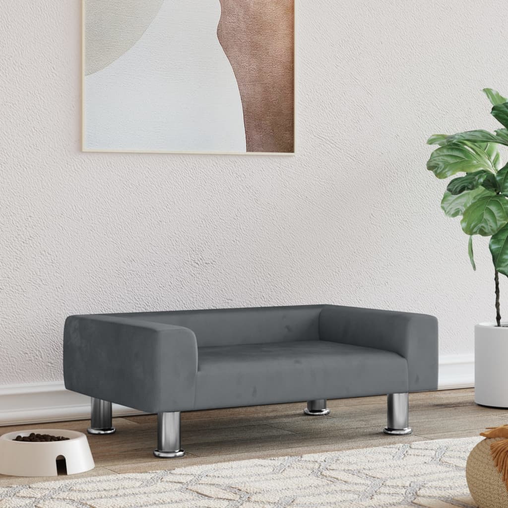 Dog bed, dark grey, 70x45x26.5 cm, velvet