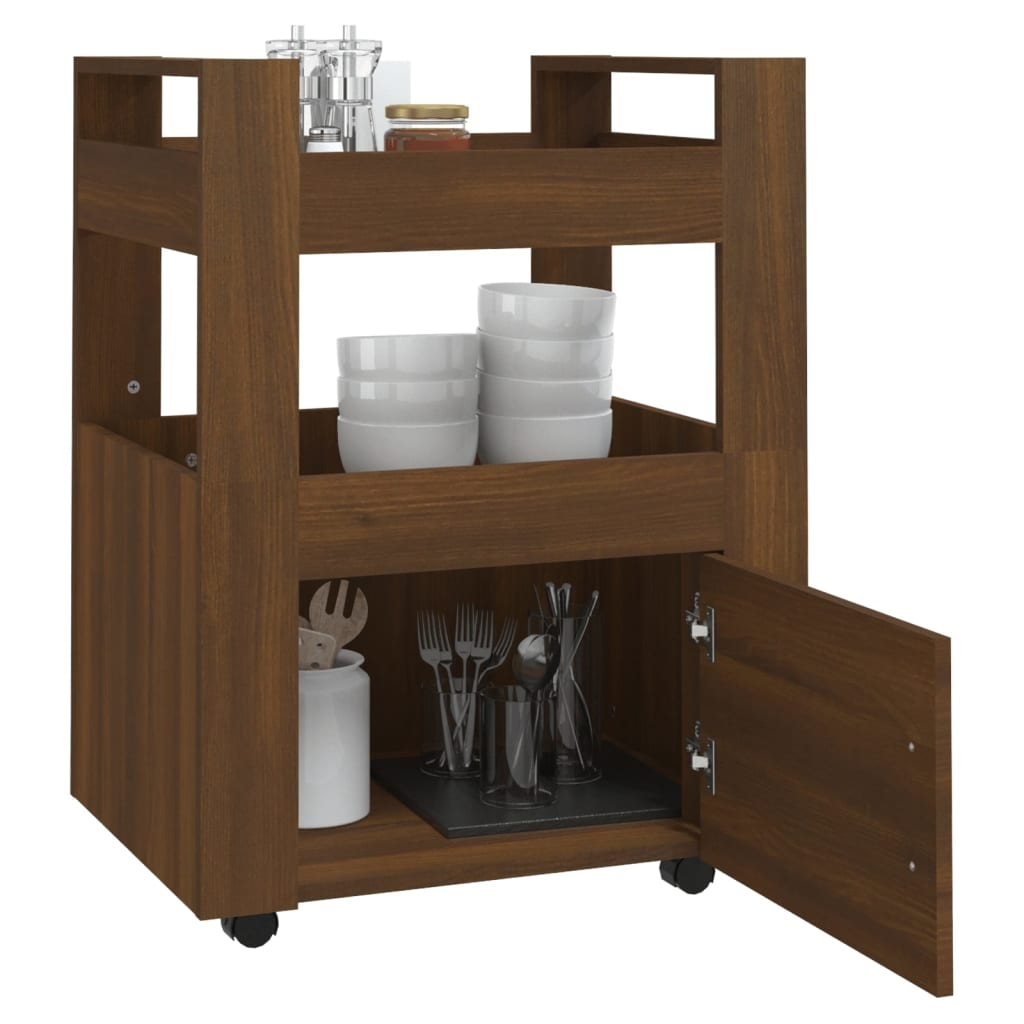 Kitchen trolley, brown oak, 60x45x80 cm, processed wood