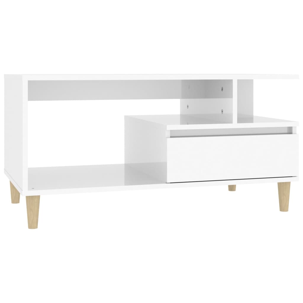 Coffee table, glossy white, 90x49x45 cm, composite wood