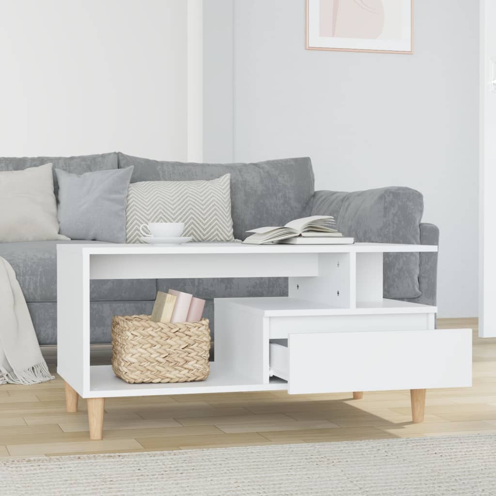 Coffee table, glossy white, 90x49x45 cm, composite wood