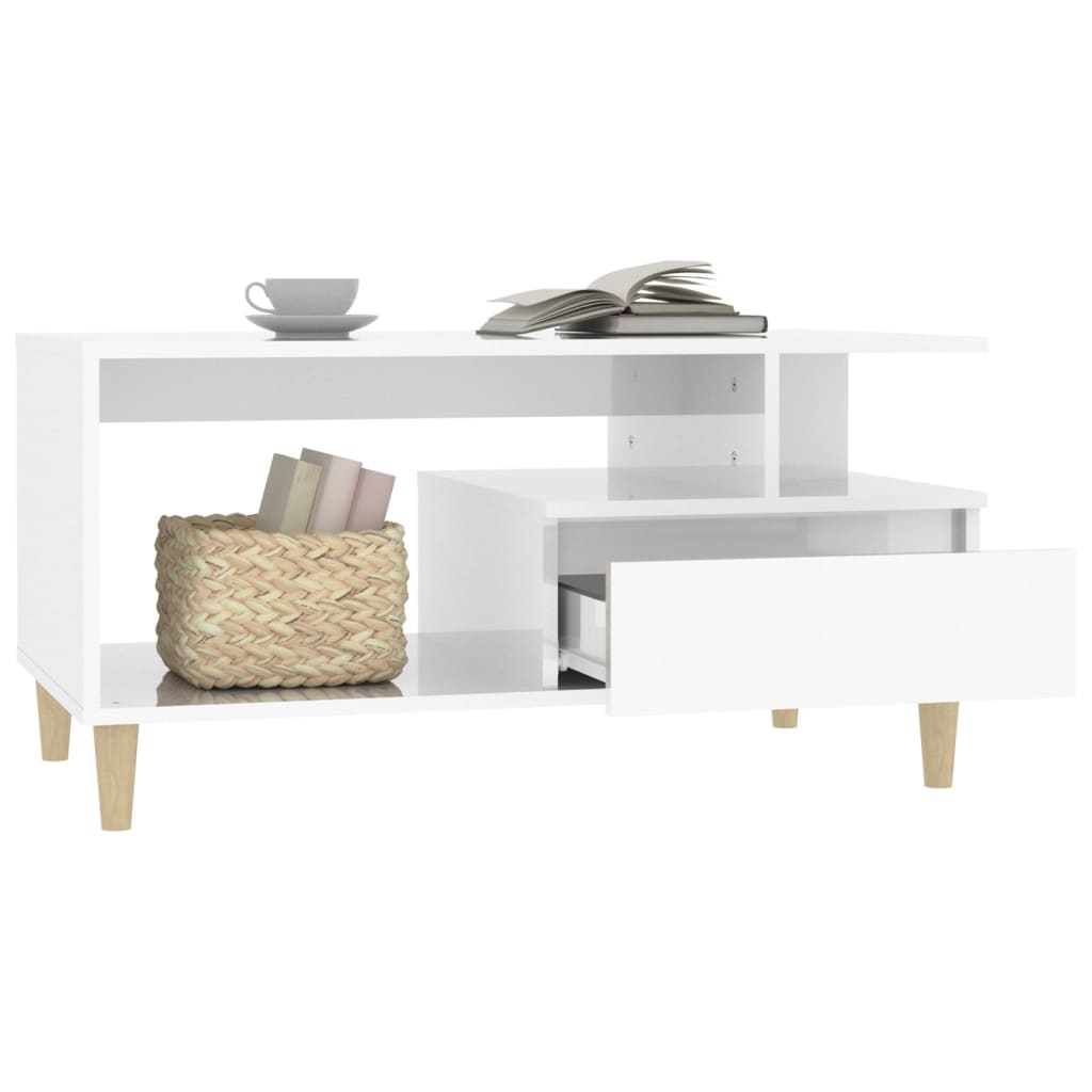 Coffee table, glossy white, 90x49x45 cm, composite wood