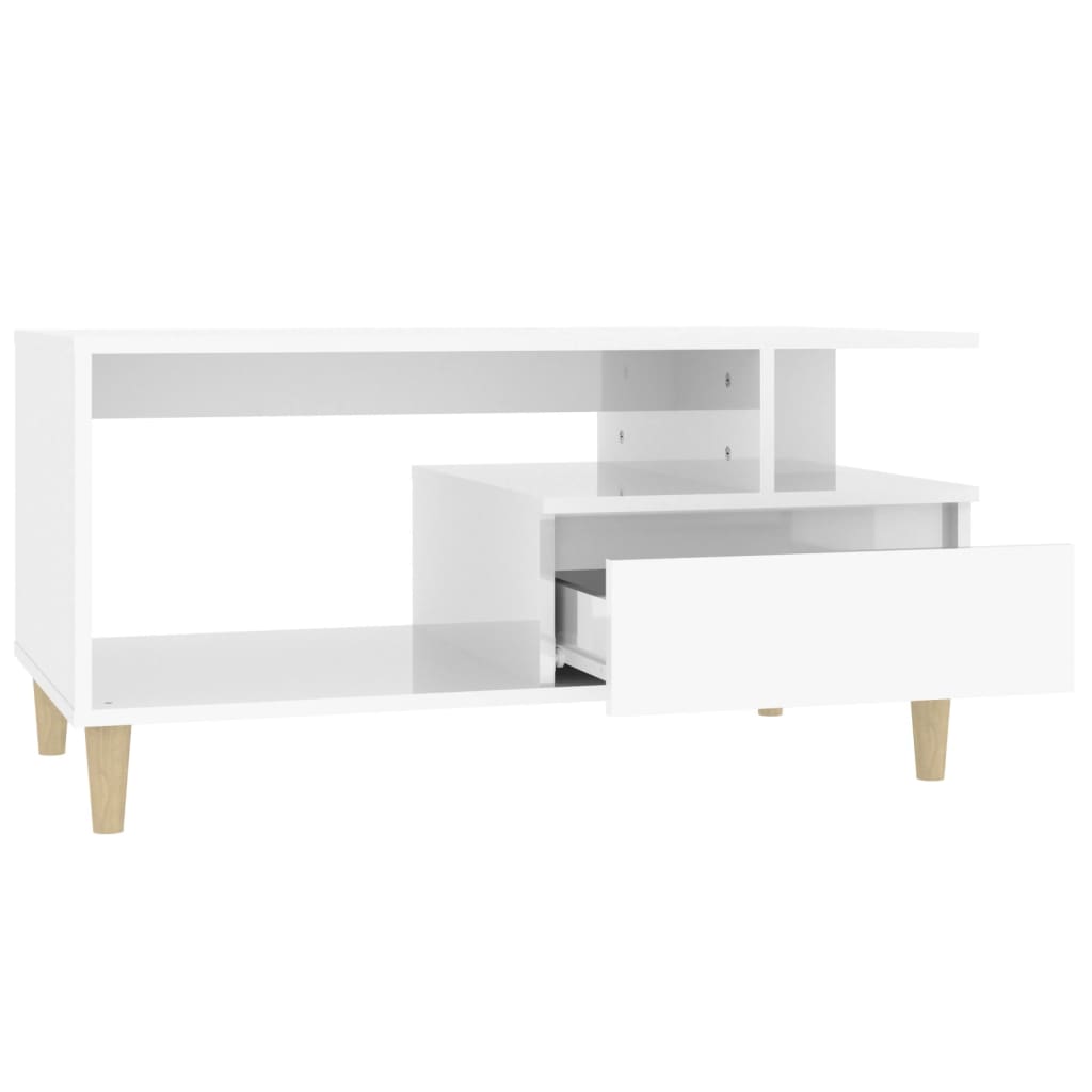 Coffee table, glossy white, 90x49x45 cm, composite wood