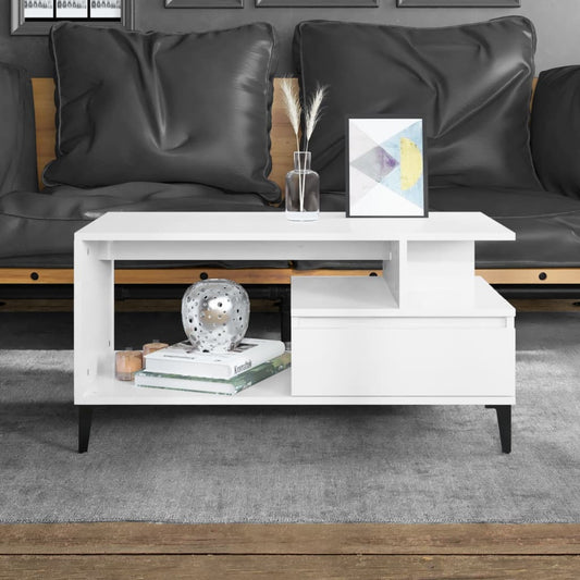 Coffee table, glossy white, 90x49x45 cm, composite wood