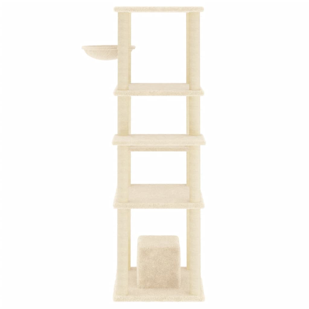 Ansamblu de pisici cu stâlpi din funie de sisal, crem, 154 cm