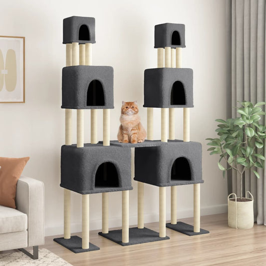 Cat set with sisal rope poles, dark grey, 199 cm