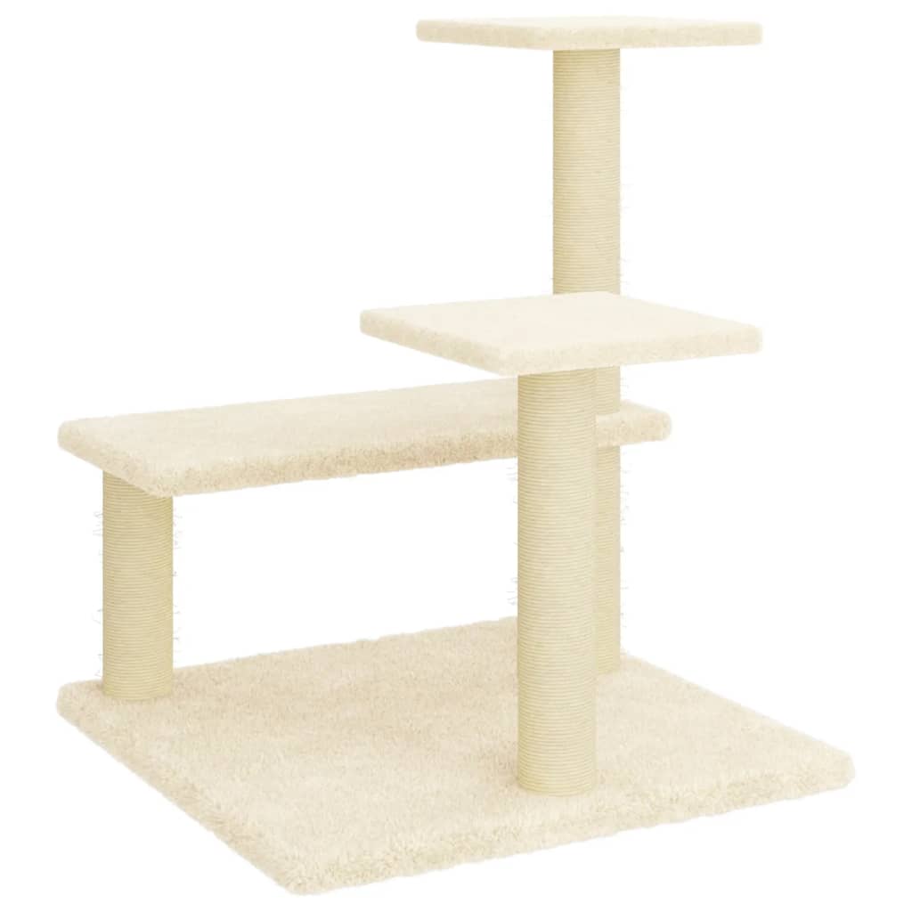 Ansamblu de pisici cu stâlpi din funie de sisal, crem, 61 cm