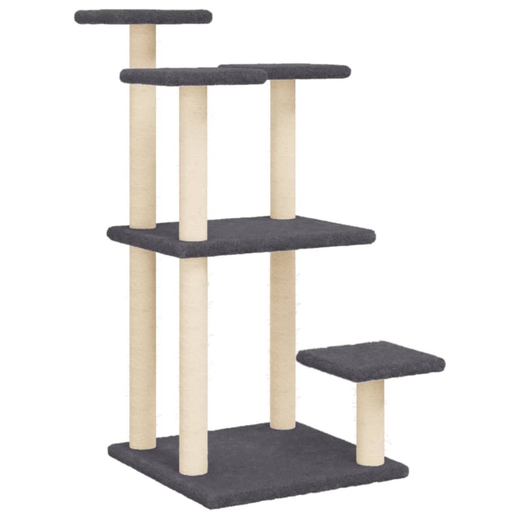 Stâlpi zgâriat pentru pisici cu platforme, gri închis, 98,5 cm