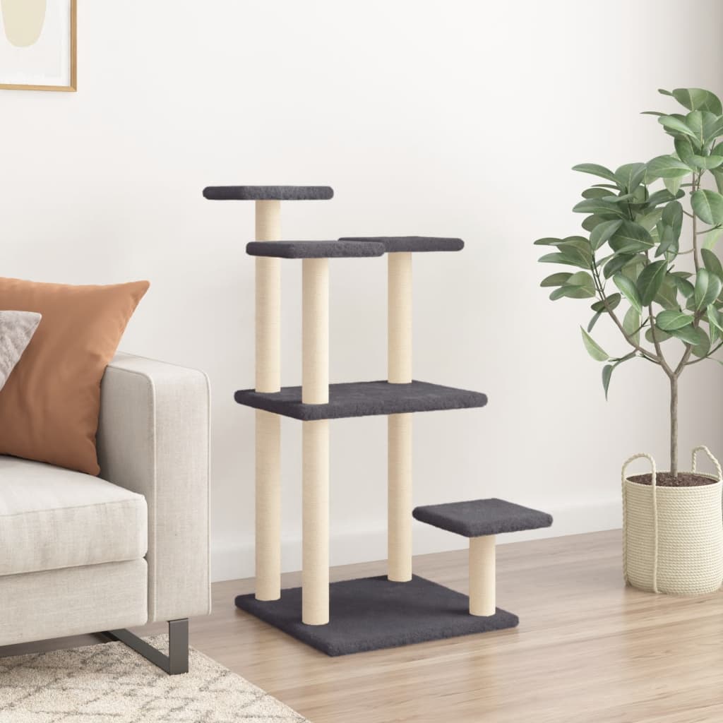 Stâlpi zgâriat pentru pisici cu platforme, gri închis, 98,5 cm