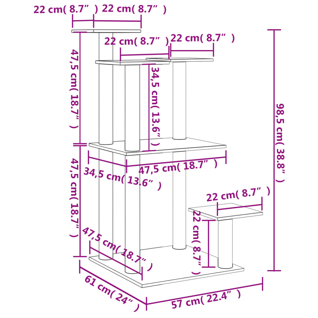 Stâlpi zgâriat pentru pisici cu platforme, gri închis, 98,5 cm