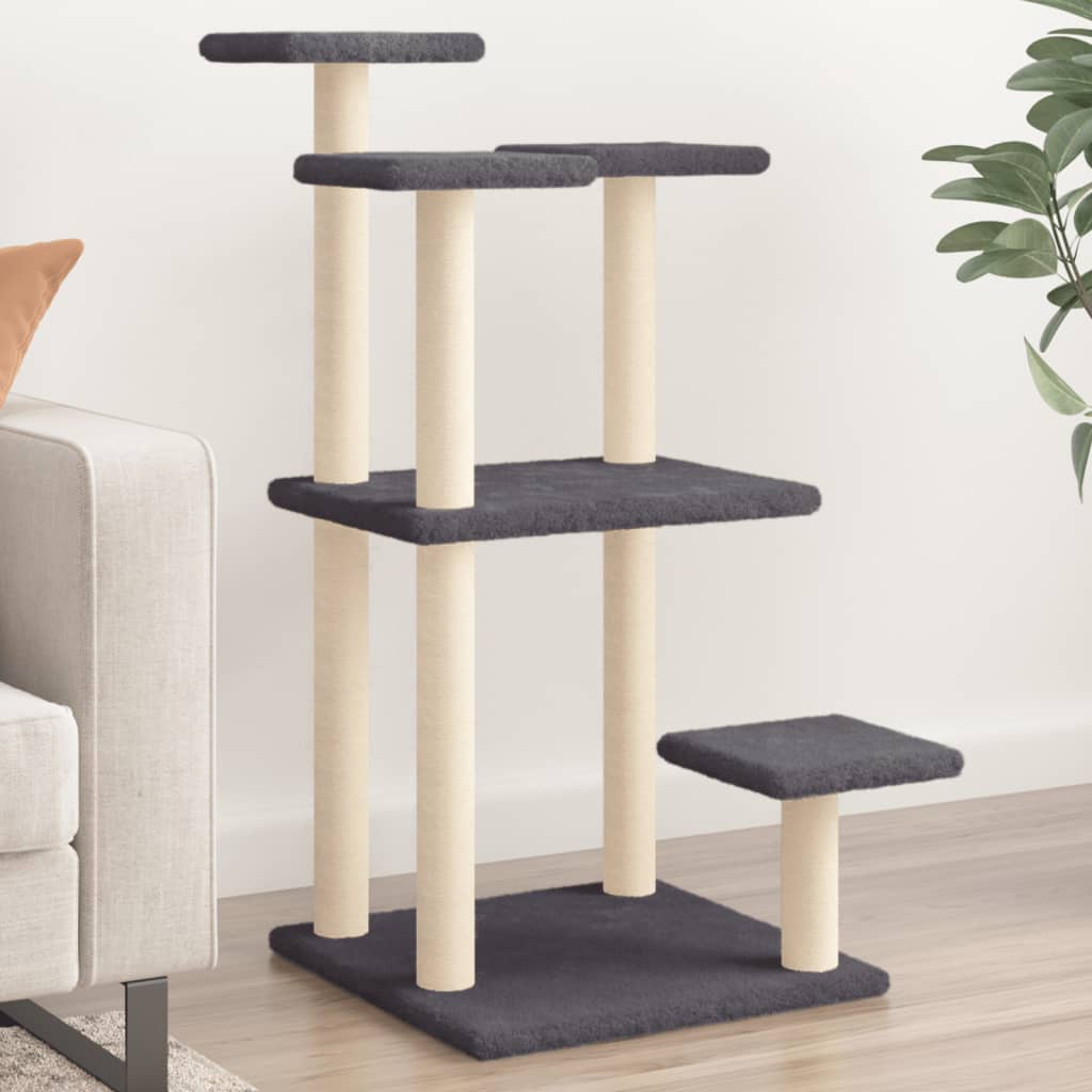 Stâlpi zgâriat pentru pisici cu platforme, gri închis, 98,5 cm