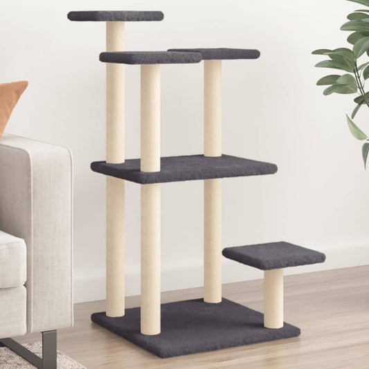Stâlpi zgâriat pentru pisici cu platforme, gri închis, 98,5 cm