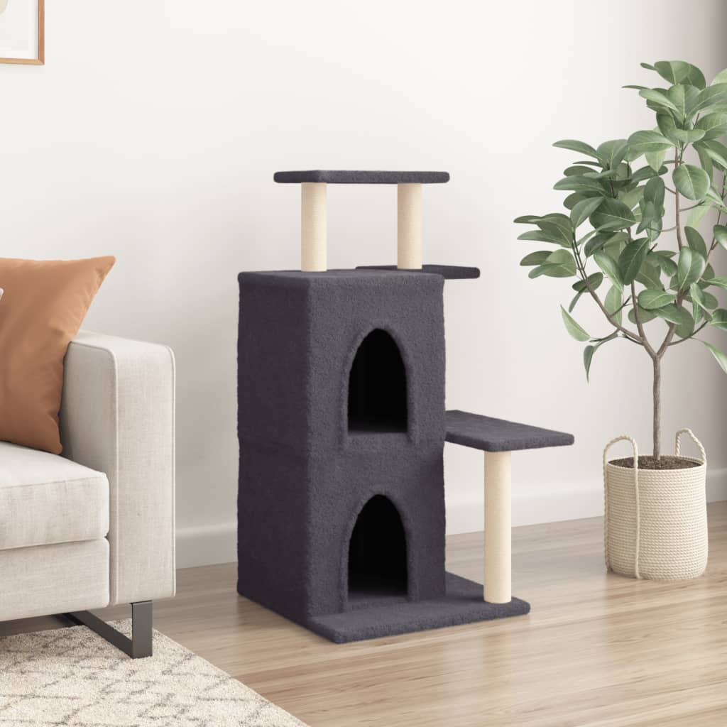 Ansamblu de pisici, stâlpi din funie sisal, gri închis, 97 cm