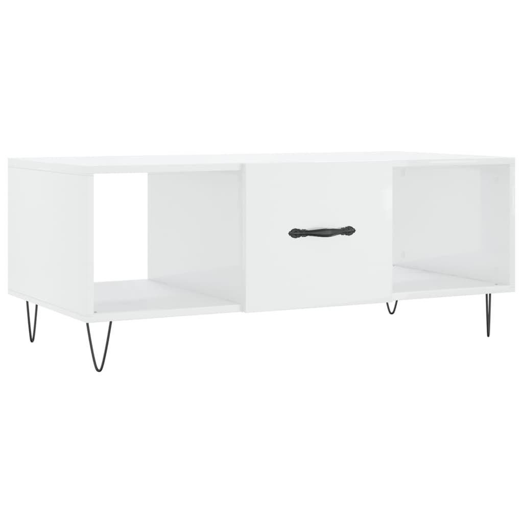 Coffee table, glossy white, 102x50x40 cm, processed wood