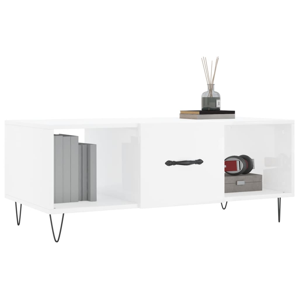 Coffee table, glossy white, 102x50x40 cm, processed wood