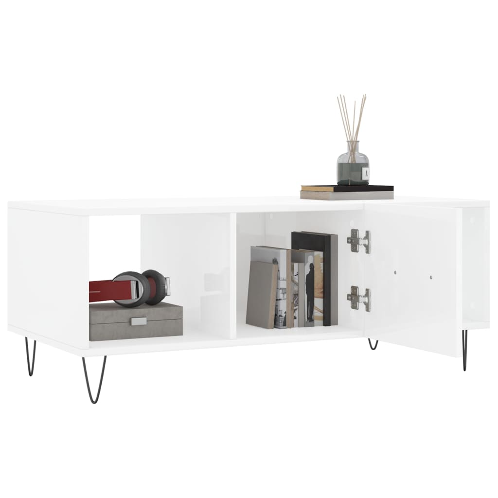 Coffee table, glossy white, 102x50x40 cm, processed wood