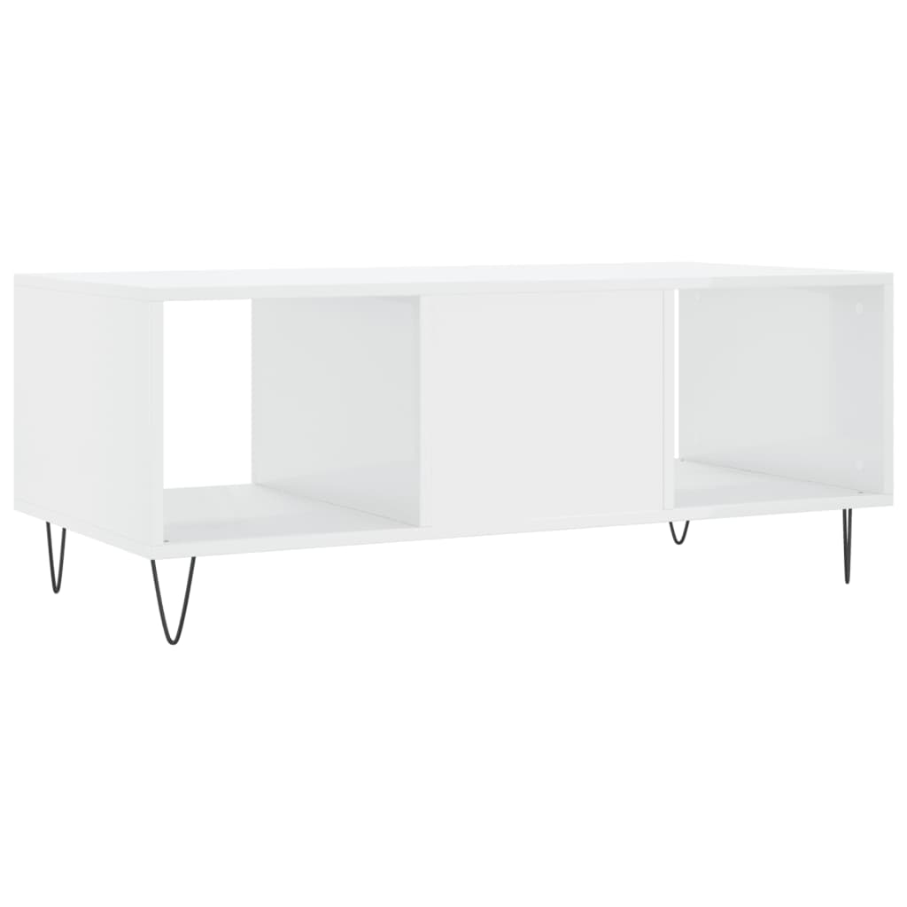 Coffee table, glossy white, 102x50x40 cm, processed wood