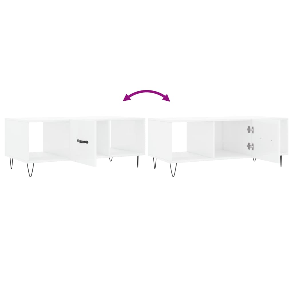Coffee table, glossy white, 102x50x40 cm, processed wood