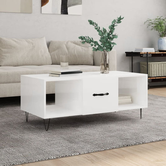 Coffee table, glossy white, 102x50x40 cm, processed wood