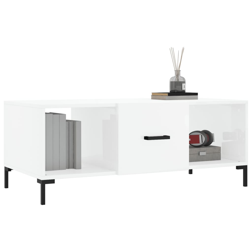 Coffee table, glossy white, 102x50x40 cm, processed wood