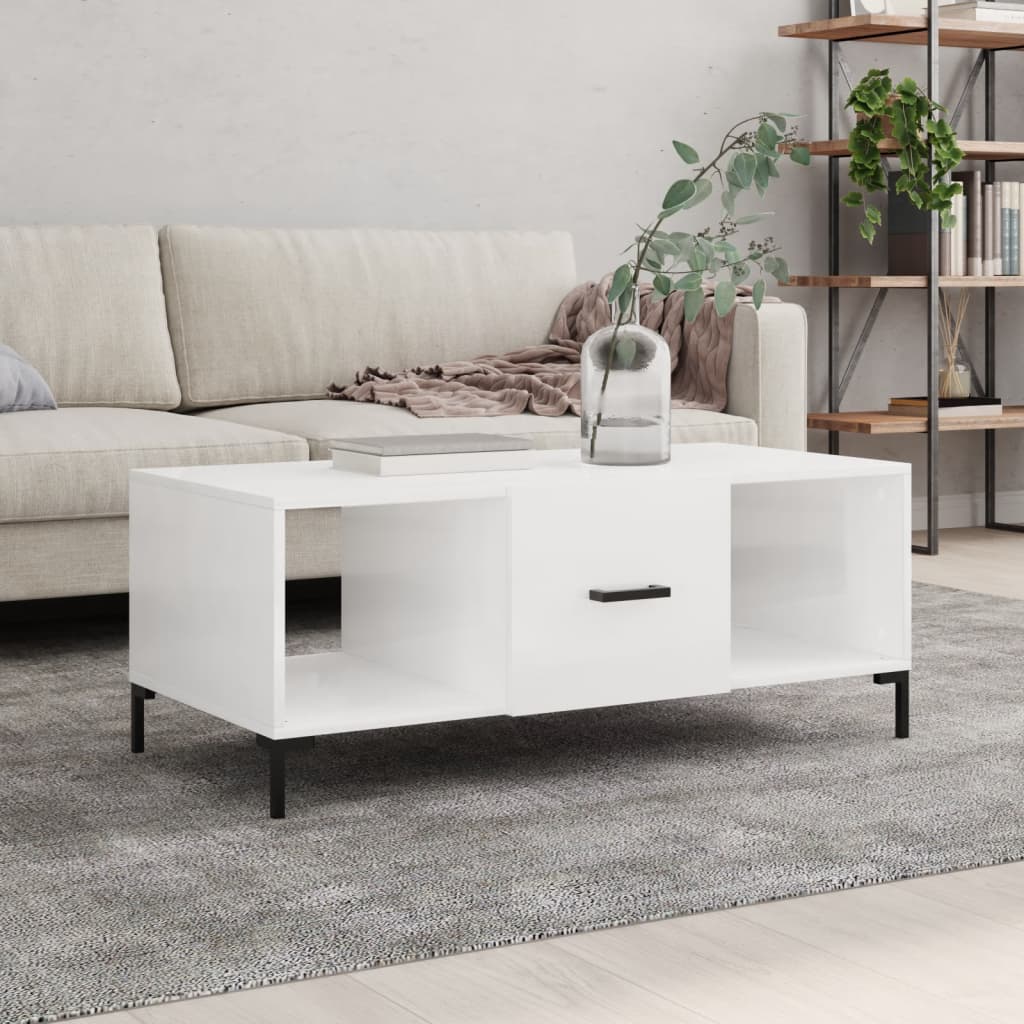 Coffee table, glossy white, 102x50x40 cm, processed wood