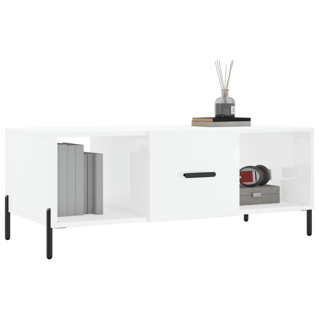 Coffee table, glossy white, 102x50x40 cm, processed wood