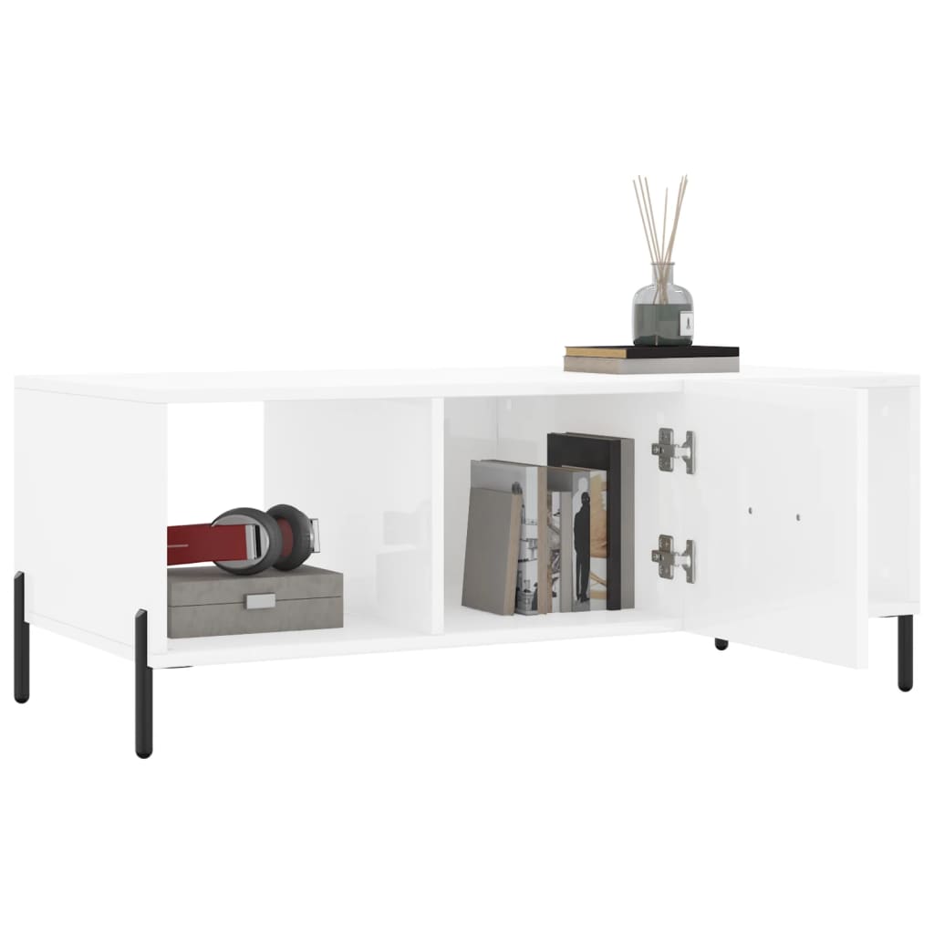 Coffee table, glossy white, 102x50x40 cm, processed wood