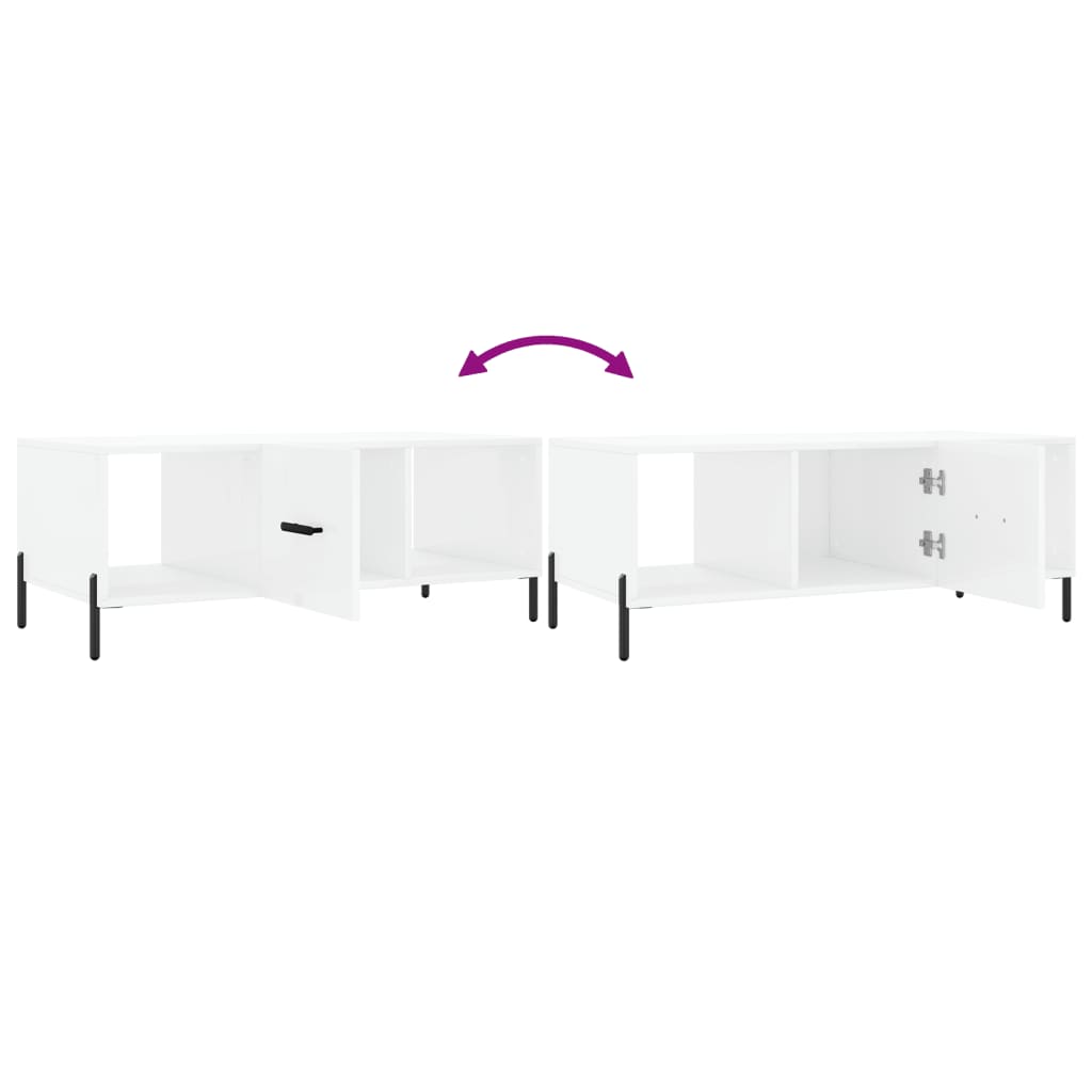 Coffee table, glossy white, 102x50x40 cm, processed wood