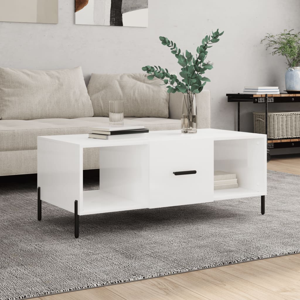 Coffee table, glossy white, 102x50x40 cm, processed wood