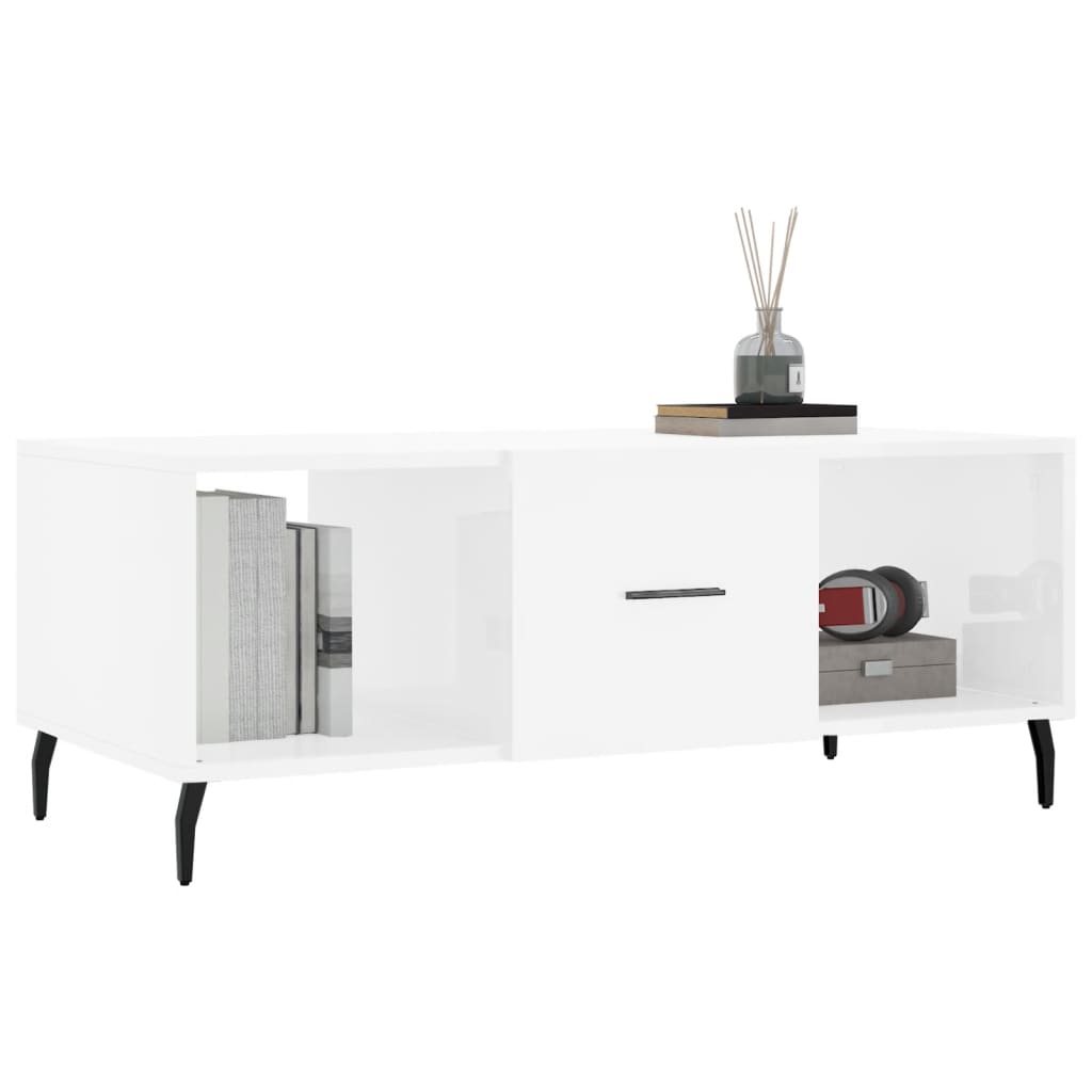 Coffee table, glossy white, 102x50x40 cm, processed wood