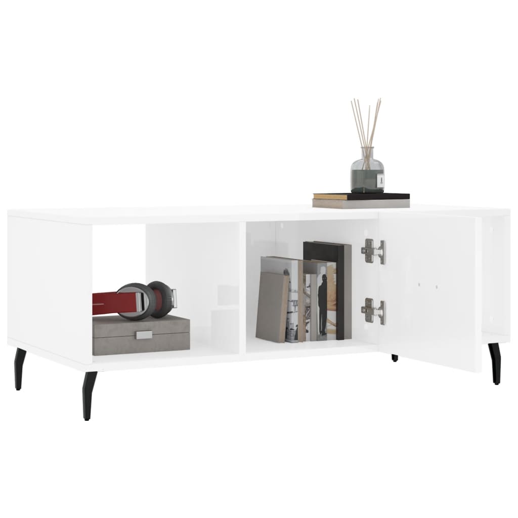 Coffee table, glossy white, 102x50x40 cm, processed wood