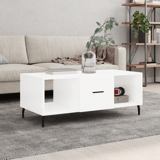 Coffee table, glossy white, 102x50x40 cm, processed wood