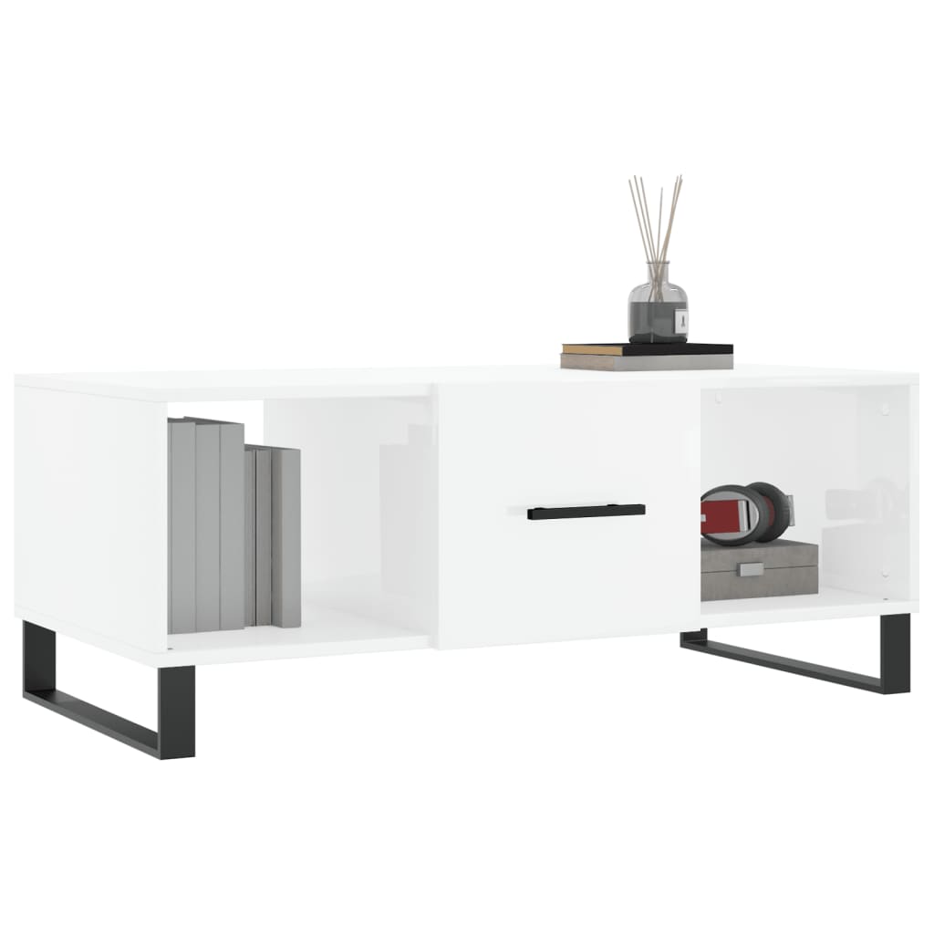Coffee table, glossy white, 102x50x40 cm, processed wood