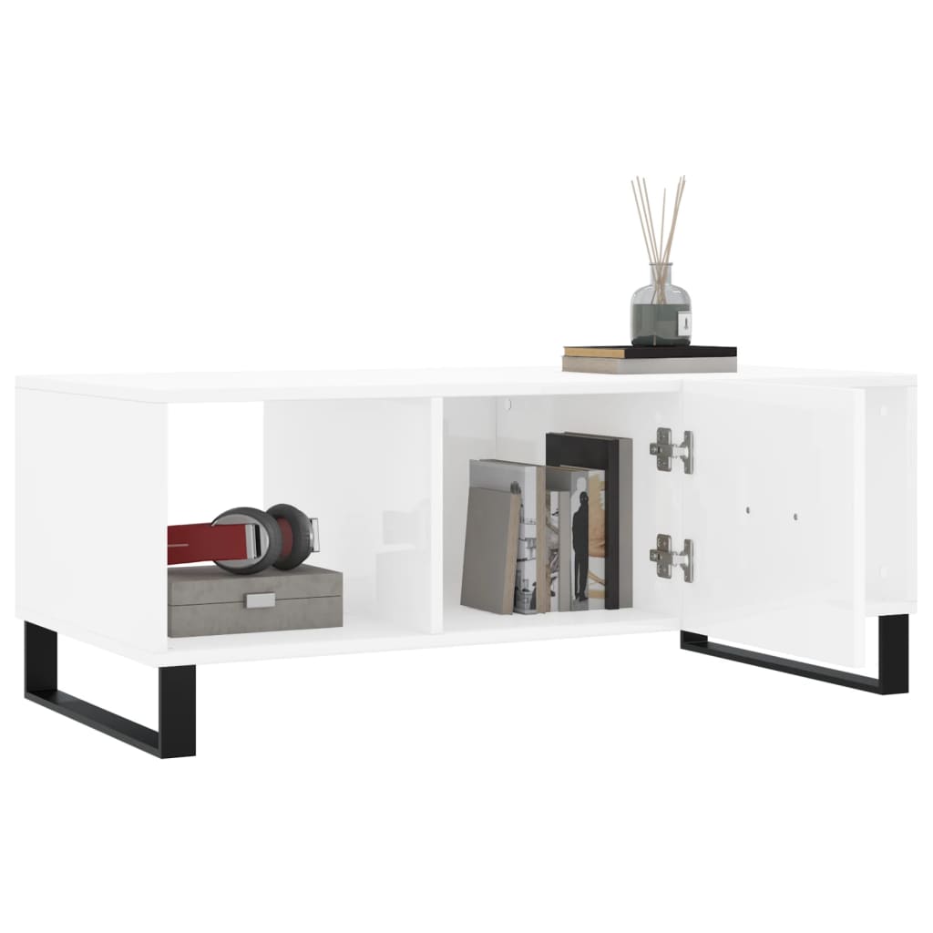 Coffee table, glossy white, 102x50x40 cm, processed wood