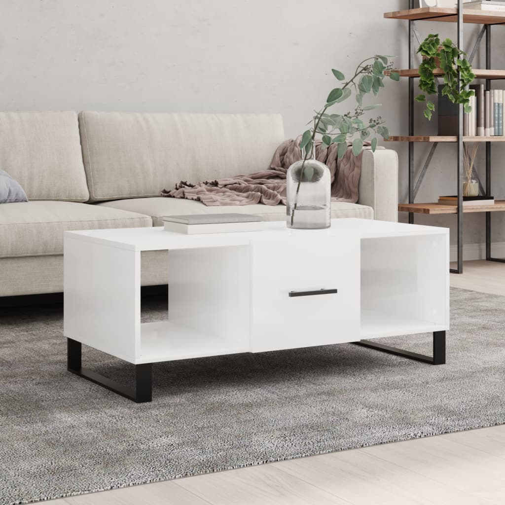 Coffee table, glossy white, 102x50x40 cm, processed wood