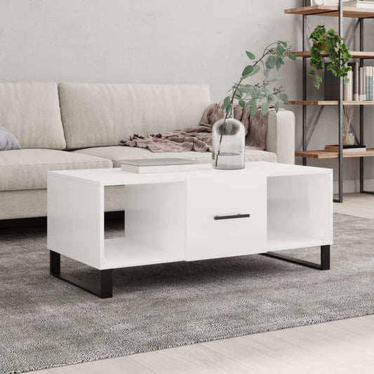 Coffee table, glossy white, 102x50x40 cm, processed wood