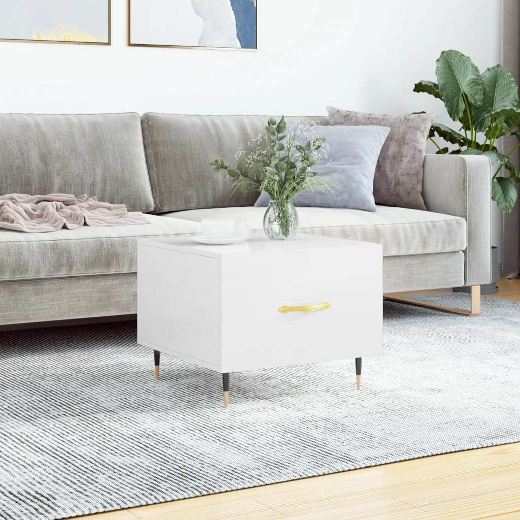 Coffee table, glossy white, 50x50x40 cm, composite wood
