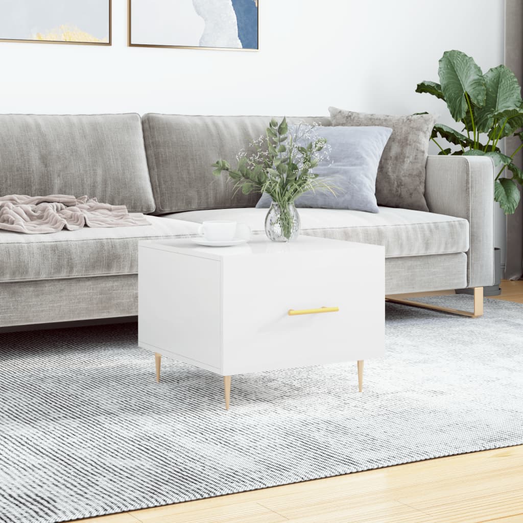 Coffee table, glossy white, 50x50x40 cm, composite wood