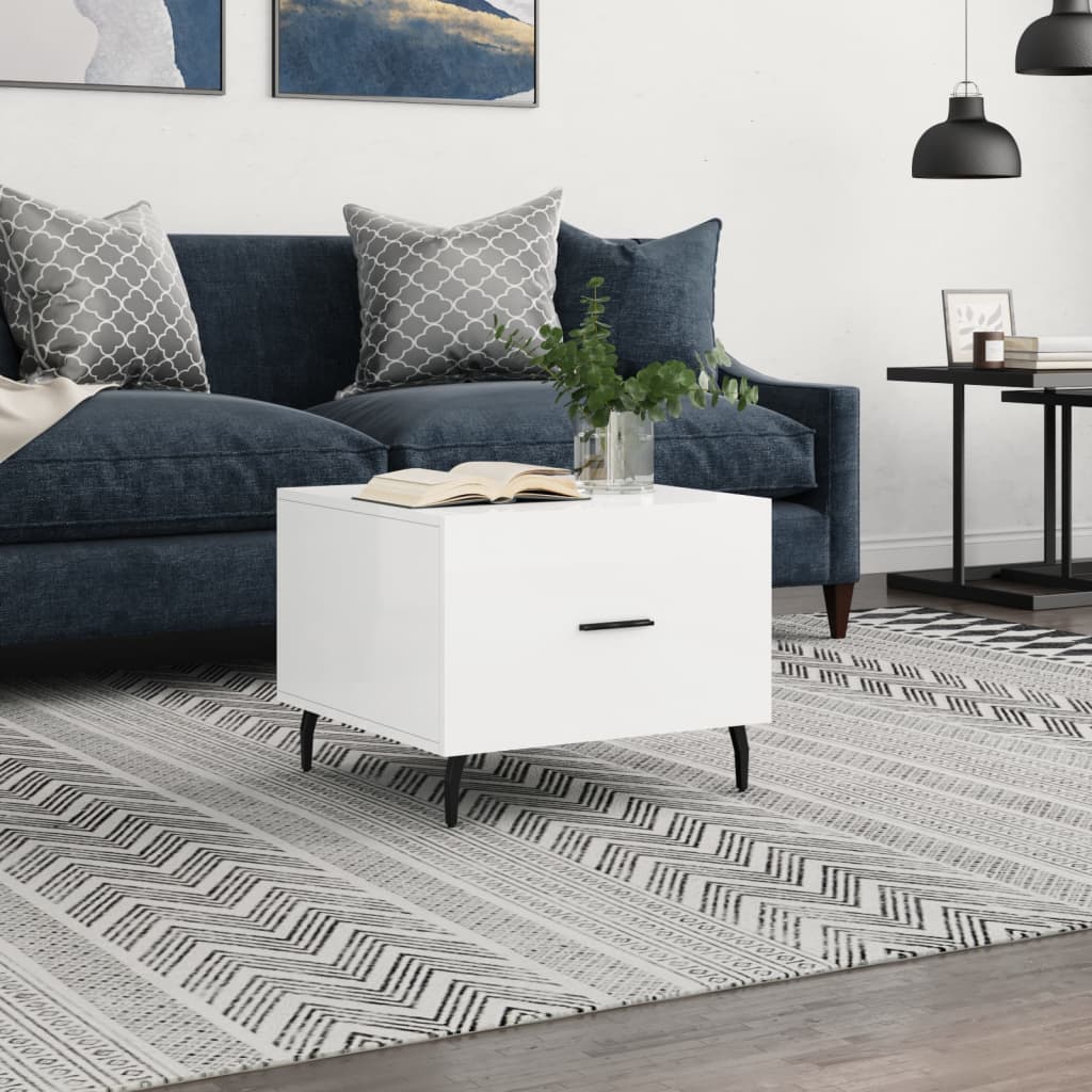 Coffee table, glossy white, 50x50x40 cm, composite wood