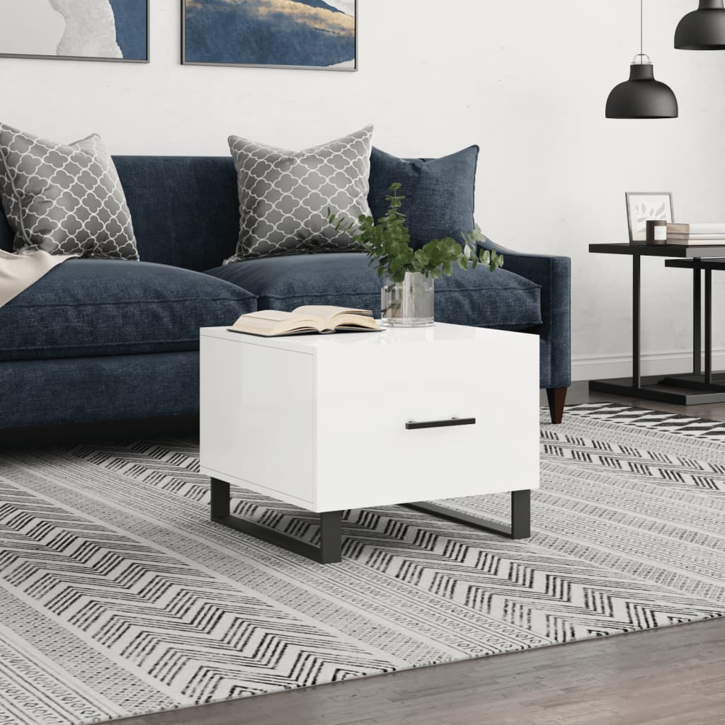 Coffee table, glossy white, 50x50x40 cm, composite wood