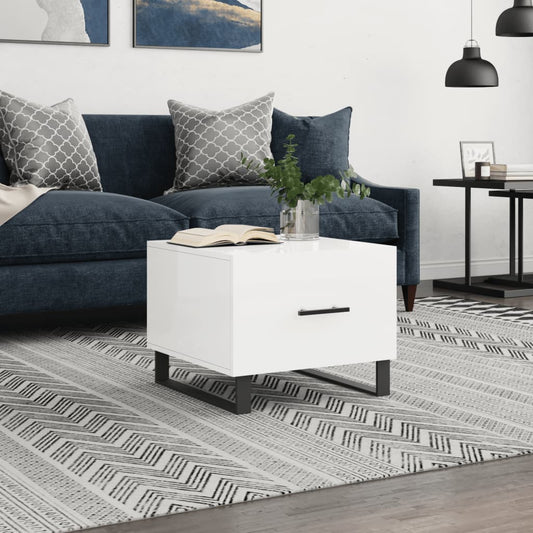 Coffee table, glossy white, 50x50x40 cm, composite wood