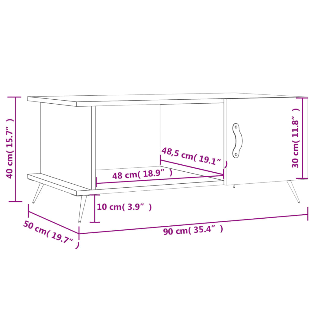 Coffee table, white, 90x50x40 cm, processed wood